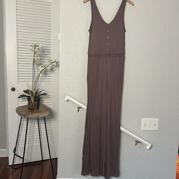 NEW Anthropologie By Together Modal Brown Tank Jumpsuit Pockets Indie Travel - Picture 1 of 6